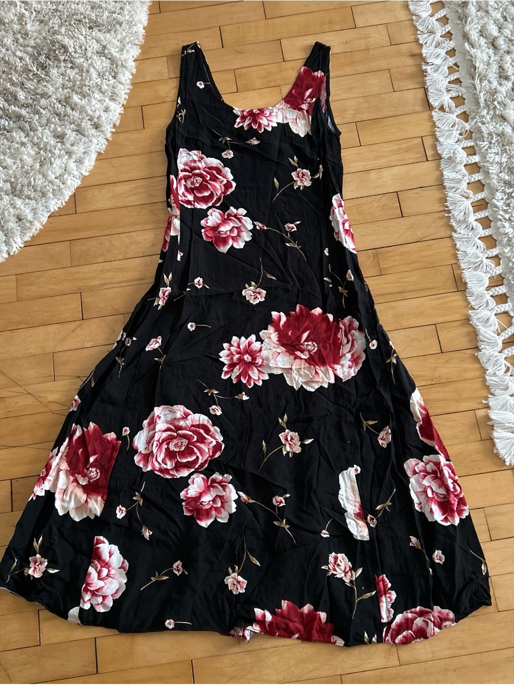 Express Black Maxi Dress with Red and Pink Floral Print
